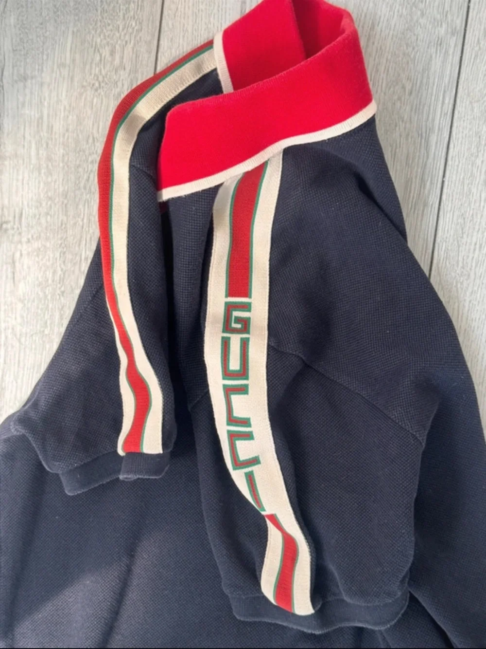 Gucci Black Polo with Red Contrast Collar and White Trim